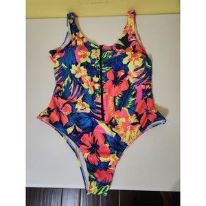 Shein One Piece Swimsuit Hawaiian Tropical Zipper 3XL